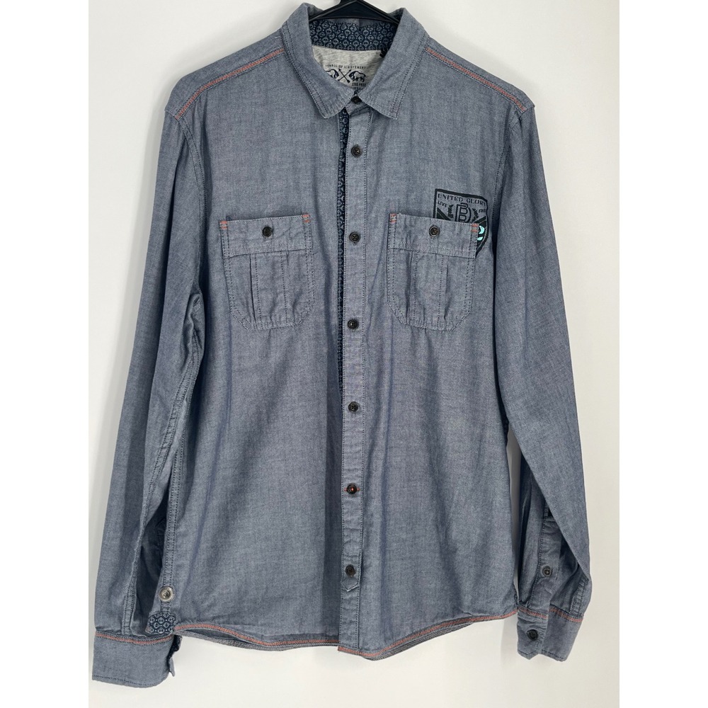 Buffalo David Bitton Textured Button Up Shirt Long Sleeve Men M Blue Rugged Work